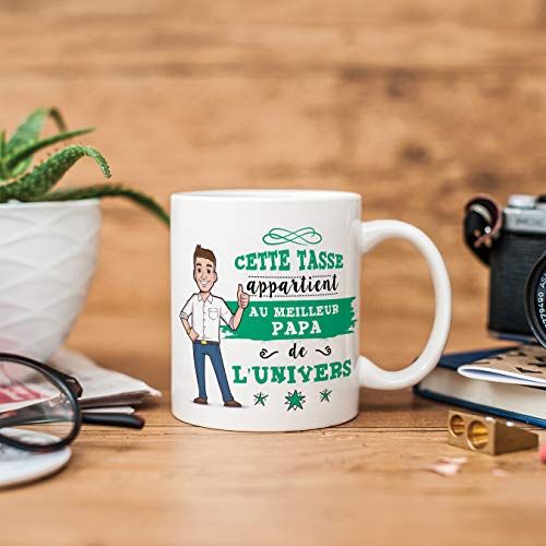 Mug céramique Meilleur papa de l'univers pour la fête des pères. Compatible micro-onde et lave-vaisselle.