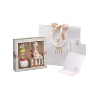 Coffret de naissance Sophie la Girafe avec jouet et hochet pour bébé dans emballage luxueux