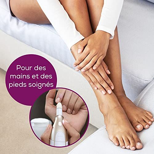 Kit manucure et pédicure Beurer sans fil avec accessoires en saphir et feutre pour soin des ongles à domicile.