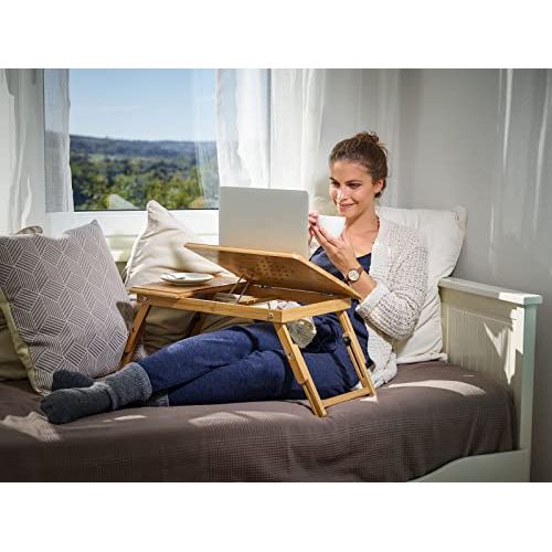 Table de lit pliable pour PC portable - Casaria, confortable, pratique, ajustable, adaptabilité, plateau inclinable, rangement, circulation d'air, cadeau idéal