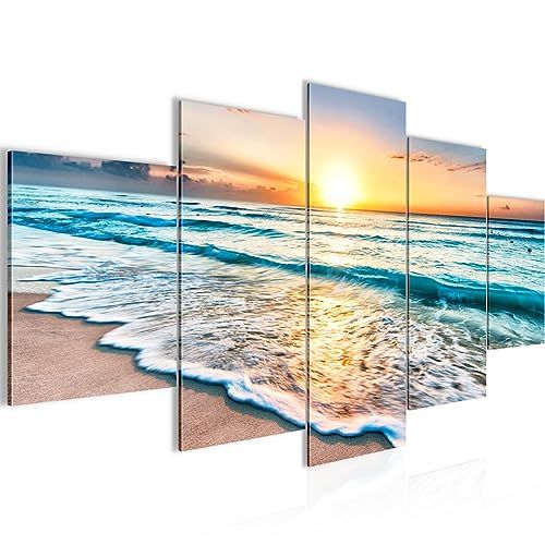Toile coucher de soleil mer Runa Art, cadeau Noël écologique et élégant pour décoration intérieure chaleureuse.