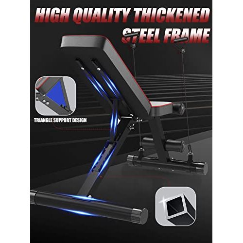 Banc de musculation pliant avec plusieurs positions réglables pour un entraînement polyvalent et confortable.