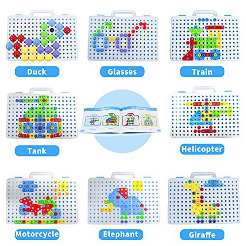 Jeu de bricolage éducatif pour enfants avec outils et pièces pour développement de motricité et créativité.