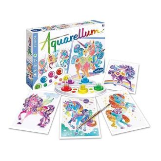 Kit Aquarellum Junior Licornes pour enfants, cadeau créatif, développe l'imagination, créativité et apprentissage artistique avec des peintures écologiques et techniques uniques.