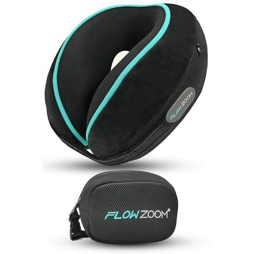 Oreiller de voyage ergonomique avec soutien à 360 degrés, idéal pour un confort optimal durant les trajets en avion, train ou voiture.