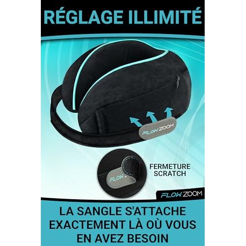 Oreiller de voyage ergonomique avec soutien à 360 degrés, idéal pour un confort optimal durant les trajets en avion, train ou voiture.