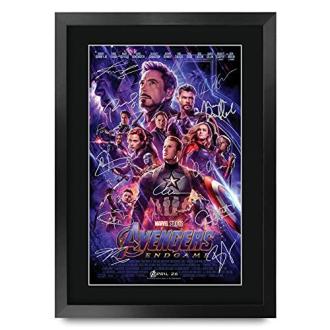 Affiche Avengers Endgame signée par les acteurs, cadre encadré A3 en polycarbonate noir - Idée cadeau originale pour fan !