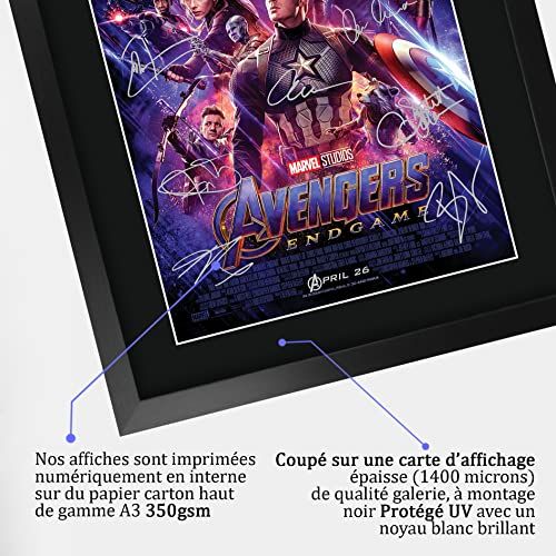 Affiche Avengers Endgame signée par les acteurs, cadre encadré A3 en polycarbonate noir - Idée cadeau originale pour fan !