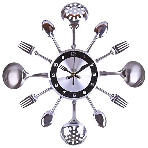 Horloge murale originale avec couverts pour décoration de cuisine tendance