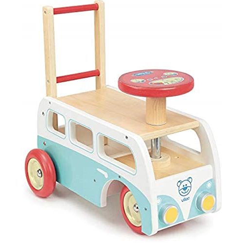 Porteur minibus rétro Vilac en bois, cadeau vintage pour enfant.