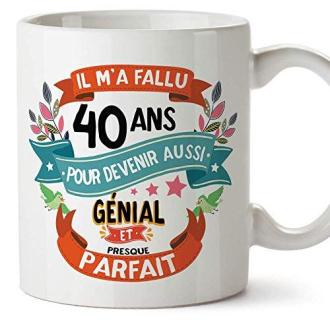 Mug coloré 40 ans avec message personnalisé et durable