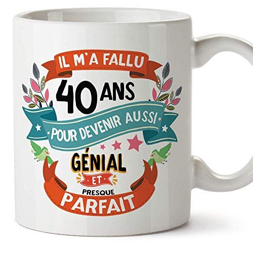 Mug coloré 40 ans avec message personnalisé et durable