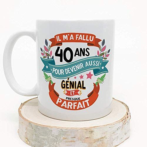 Mug coloré 40 ans avec message personnalisé et durable
