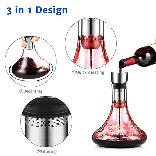 Carafe à décanter express en cristal sans plomb avec aérateur intégré pour vin