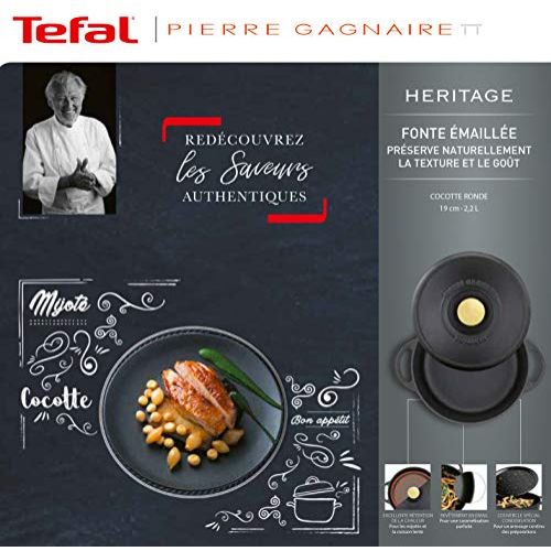 Cocotte en fonte Tefal noire collaboration Pierre Gagnaire, durable, tous feux.