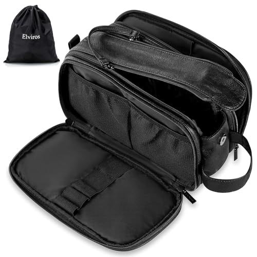 Trousse de toilette Elviros pour homme, robuste, étanche avec poches et design élégant.