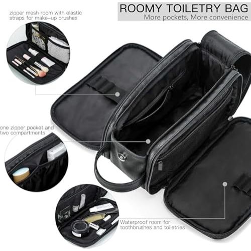 Trousse de toilette Elviros pour homme, robuste, étanche avec poches et design élégant.