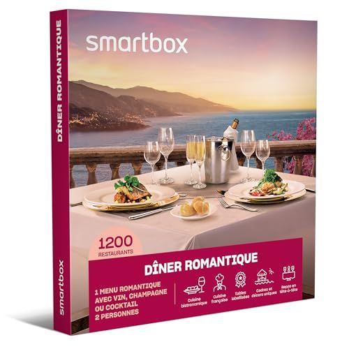 Coffret cadeau Smartbox Dîner romantique, 675 restaurants de charme pour un repas inoubliable en couple, idéal pour la Saint-Valentin.