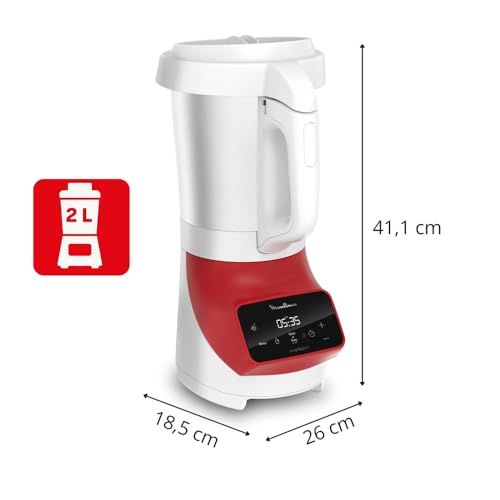 Blender Moulinex 1100W, bol 2L, idéal pour soupes et smoothies maison. Cadeau parfait pour amateurs de cuisine, qualité durable, design élégant.