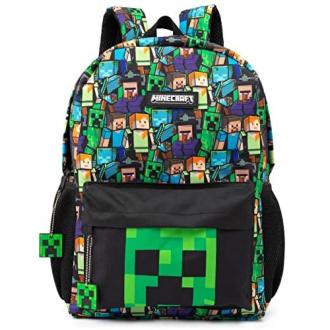 Sac à dos enfant Minecraft avec personnages Creeper, Zombie, Skeleton, Enderman. Cadeau parfait pour jeunes fans, alliant praticité et passion.