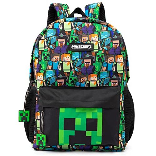 Sac à dos enfant Minecraft avec personnages Creeper, Zombie, Skeleton, Enderman. Cadeau parfait pour jeunes fans, alliant praticité et passion.