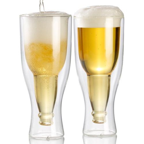 Lot de 4 verres à bière originaux avec bouteille inversée intégrée