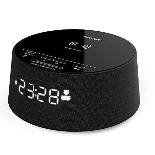Réveil numérique Philips LED avec chargeur induction Qi et Bluetooth noir