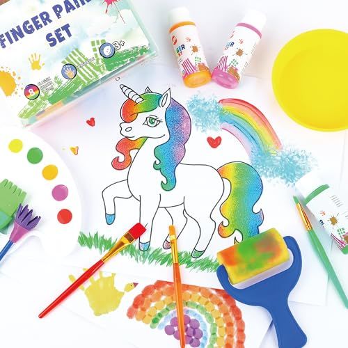 Kit de peinture au doigt lavable BLOT pour enfants 1-3 ans, 8 couleurs, non toxique, éducatif, portable, cadeau créatif.