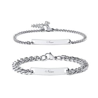 Bracelet couple en acier inoxydable, personnalisable avec gravure gratuite, symbole d'amour et d'engagement, cadeau idéal pour toutes les occasions spéciales.