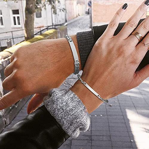 Bracelet couple en acier inoxydable, personnalisable avec gravure gratuite, symbole d'amour et d'engagement, cadeau idéal pour toutes les occasions spéciales.