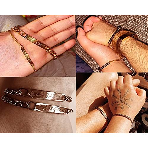 Bracelet couple en acier inoxydable, personnalisable avec gravure gratuite, symbole d'amour et d'engagement, cadeau idéal pour toutes les occasions spéciales.