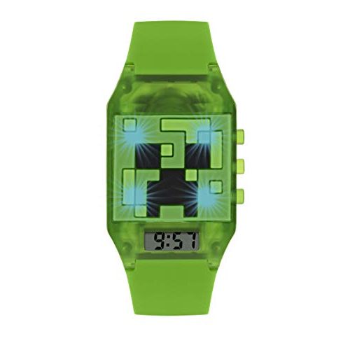 Montre enfant Minecraft verte avec motif Creeper et affichage numérique facile à lire.