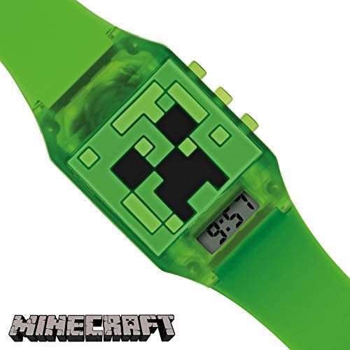 Montre enfant Minecraft verte avec motif Creeper et affichage numérique facile à lire.