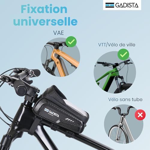 Sacoche vélo téléphone Gadista résistante à l'eau avec fixations velcro et écran tactile accessible