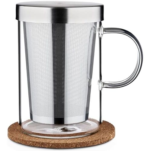 Mug-théière en inox de qualité supérieure pour passionnées de thé, design élégant et pratique.