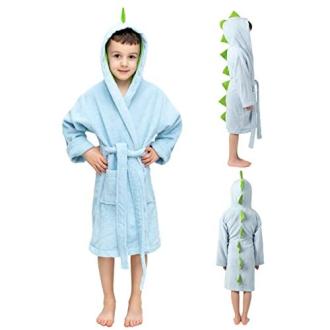 Peignoir dinosaure coloré pour enfants, doux, 100% coton, certifié OEKO TEX, stimule imagination, facile à entretenir, idée cadeau amusante et sûre pour l’après-bain.