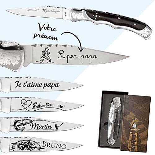 Couteau Laguiole personnalisé avec étui et coffret cadeau pour homme.