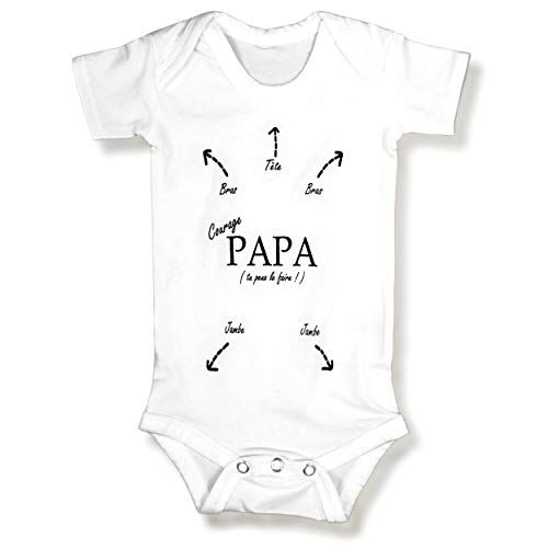 Body bébé humoristique Courage Papa pour moments de complicité et rire lors des changes avec bébé.