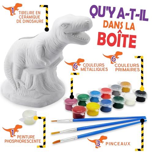 Kit de Loisirs Créatifs Dinosaures pour enfants, figurine T-Rex à peindre, 12 peintures, créativité et apprentissage ludique pour enfants 4-8 ans.