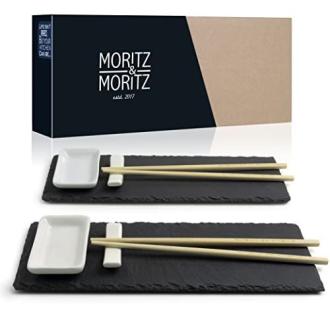 Service à sushi Moritz & Moritz pour deux, design élégant, porcelaine et bois de santal, cadeau idéal amateurs cuisine japonaise.