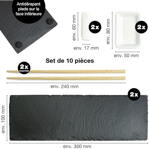 Service à sushi Moritz & Moritz pour deux, design élégant, porcelaine et bois de santal, cadeau idéal amateurs cuisine japonaise.