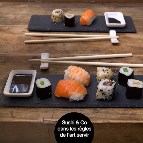 Service à sushi Moritz & Moritz pour deux, design élégant, porcelaine et bois de santal, cadeau idéal amateurs cuisine japonaise.