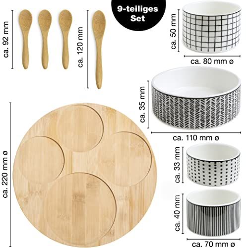 Set apéritif élégant en céramique et bambou pour présenter snacks et tapas avec praticité et polyvalence.