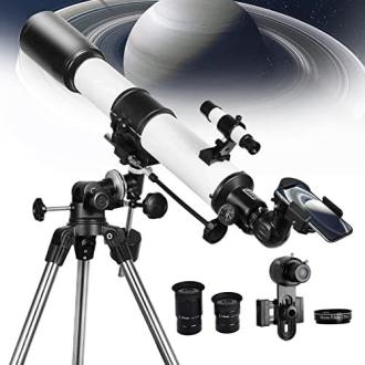 Télescope astronomique Solomark 80EQ pour débutants avec monture équatoriale portable et accessoires, idéal pour l'observation nocturne.