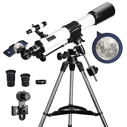 Télescope astronomique Solomark 80EQ pour débutants avec monture équatoriale portable et accessoires, idéal pour l'observation nocturne.