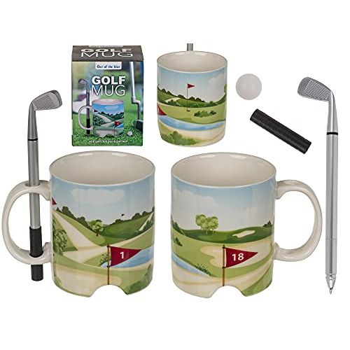 Mug golfeur avec terrain miniature et club-stylo pour pause café ludique