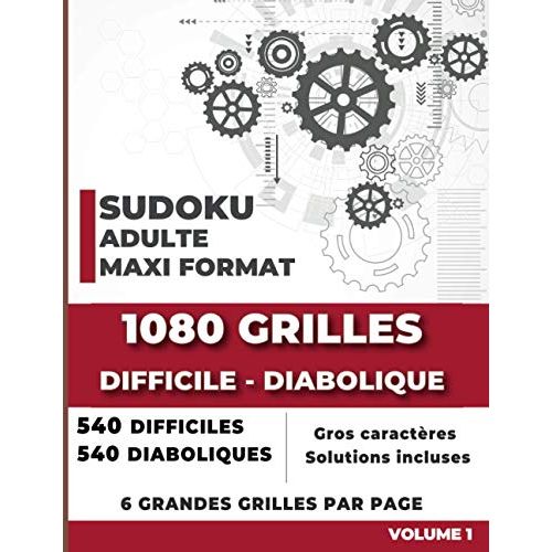 Livre Sudoku maxi format, 1080 grilles difficiles, cadeau stimulant esprit.