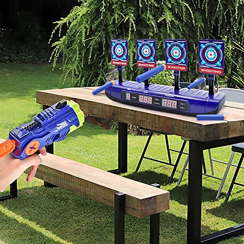 Cible électrique pour pistolets Nerf avec 4 modes de jeu, système de réinitialisation automatique et effets sonores réalistes.