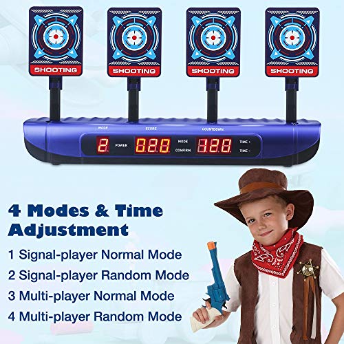 Cible électrique pour pistolets Nerf avec 4 modes de jeu, système de réinitialisation automatique et effets sonores réalistes.