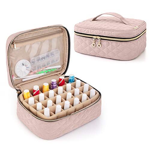 Sac de rangement élégant pour vernis à ongles, design peau de pêche, capacité 24 flacons, protection rembourrée, cadeau idéal amateurs de manucure.